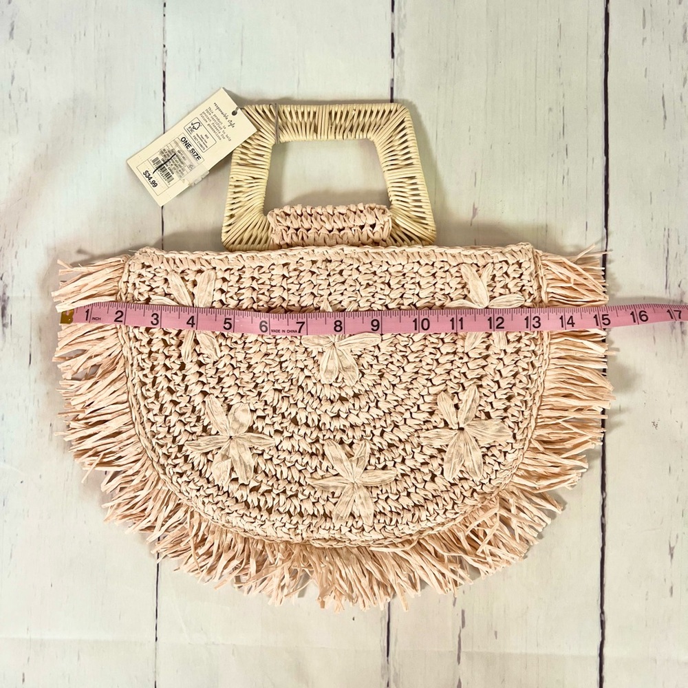 NWT Pink Woven Straw Purse w/ Rattan Handle by A NEW DAY - Picture 8 of 9